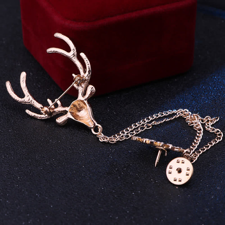 Men's Reindeer Double Chain Formal Suit Brooch - image 5