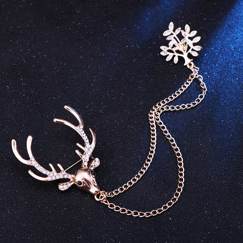 Men's Reindeer Double Chain Formal Suit Brooch - image 3