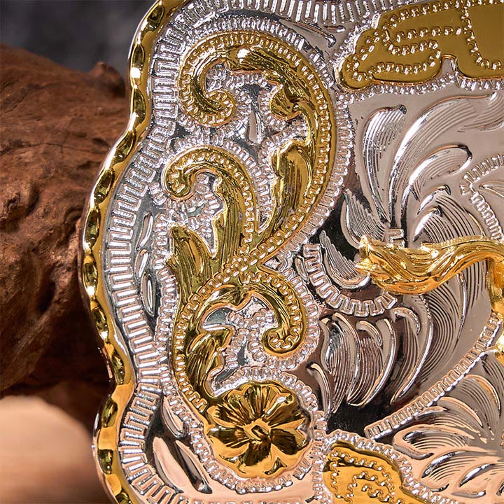 Gold Running Horse DIY Western Cowboy Buckle Leather Belt - image 4