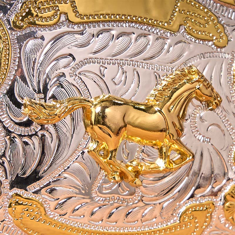 Gold Running Horse DIY Western Cowboy Buckle Leather Belt - image 3