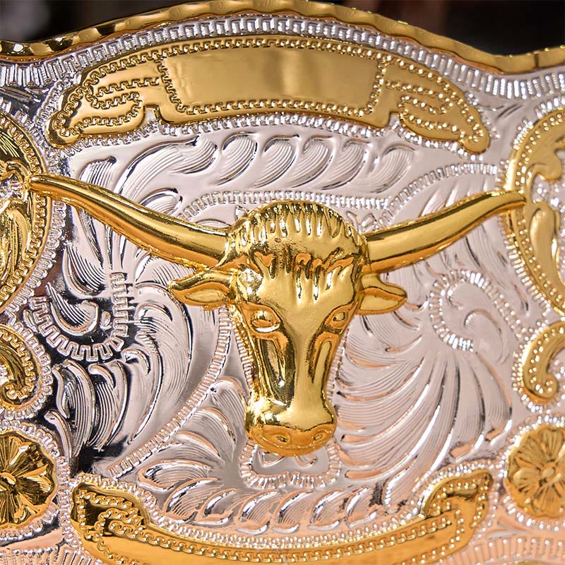 Gold Bull's Head DIY Western Cowboy Buckle Leather Belt - image 3