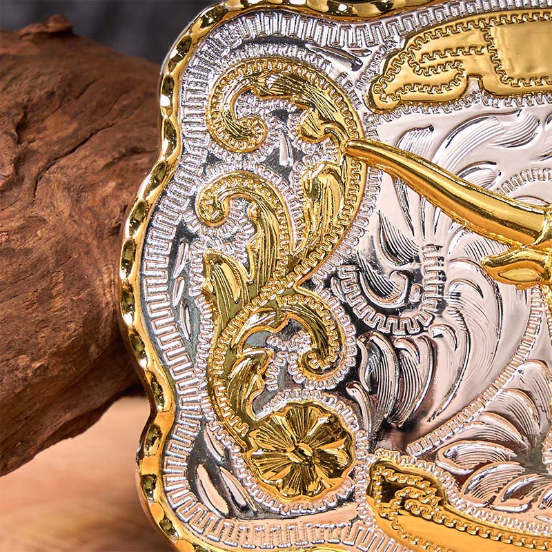 Gold Bull's Head DIY Western Cowboy Buckle Leather Belt - image 4