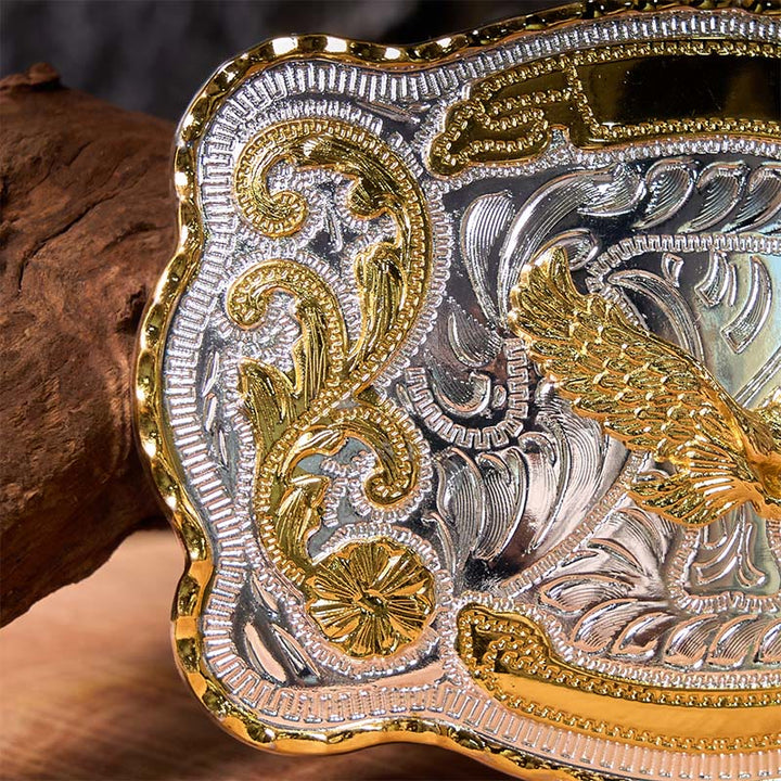 Gold Flying Eagle DIY Western Cowboy Buckle Leather Belt - image 5
