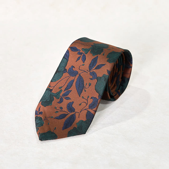 Men's Stylish Floral Printed Design Office Necktie Pocket Square - Sienna - Necktie - image 3