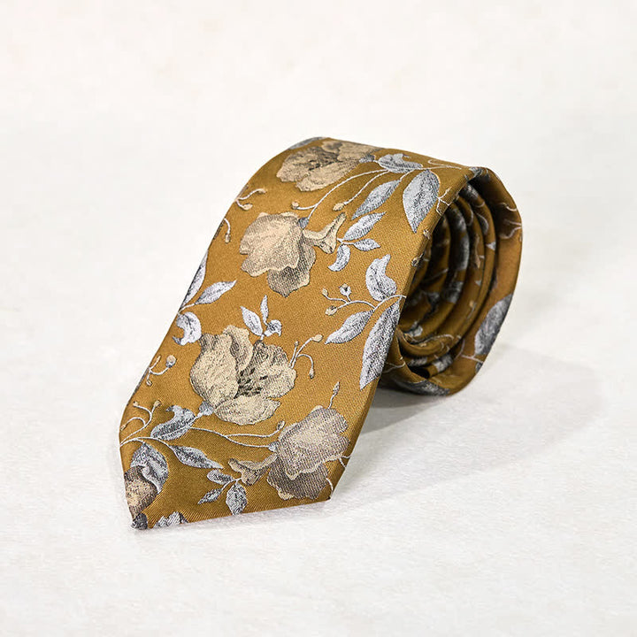 Men's Stylish Floral Printed Design Office Necktie Pocket Square - DarkGoldenrod - Necktie - image 0