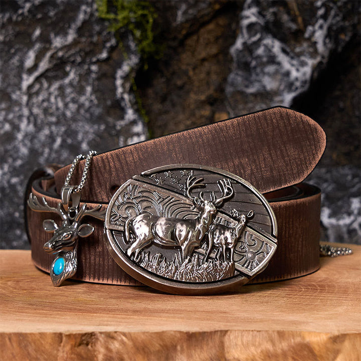 Deer Flag DIY Hidden Knife Belt Buckle With Elk Head Pendant Bundle Set - Deer - Brown Distressed Belt - 42 - image 6