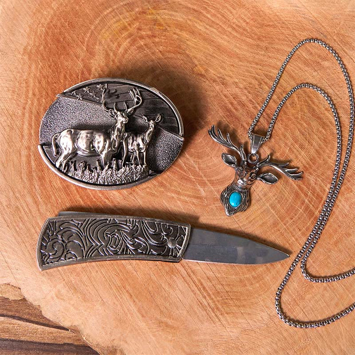 Deer Flag DIY Hidden Knife Belt Buckle With Elk Head Pendant Bundle Set - image 2