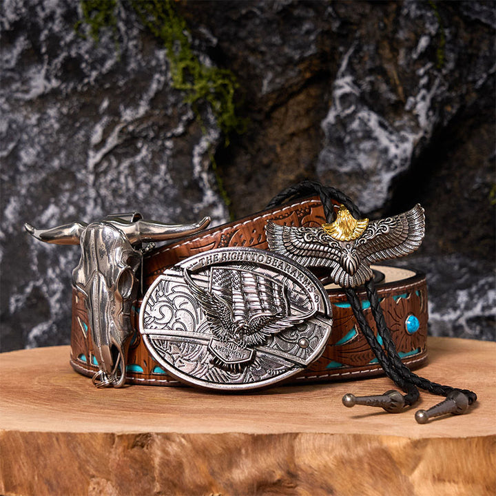 Eagle Flag DIY Hidden Knife Belt Buckle With Eagle Bolo Tie Bundle Set - Eagle Flag - Turquoise Carved Belt - 42 - image 6