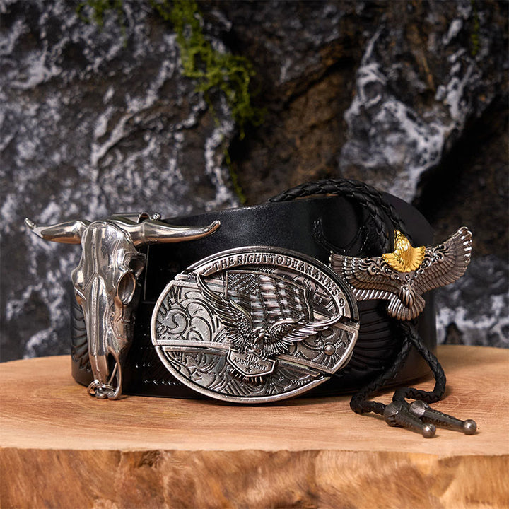Eagle Flag DIY Hidden Knife Belt Buckle With Eagle Bolo Tie Bundle Set - Eagle Flag - Black Embossed Eagle Belt - 42 - image 5