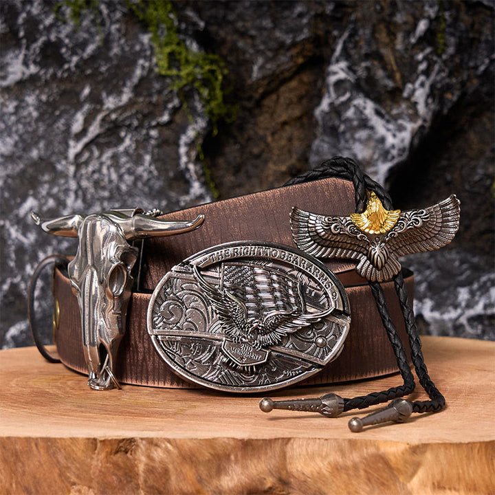 Eagle Flag DIY Hidden Knife Belt Buckle With Eagle Bolo Tie Bundle Set - Eagle Flag - Brown Distressed Belt - 42 - image 8