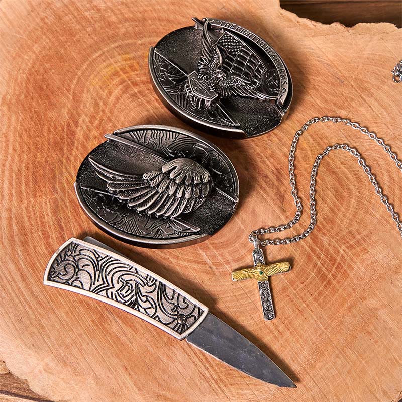 Eagle Wings DIY Hidden Knife Belt Buckle With Eagle Cross Necklace Bundle Set - image 2