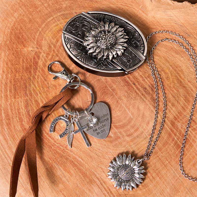 Western Sunflower DIY Hidden Knife Belt Buckle Necklace Keychain Bundle Set - HE - Without Belt - Not Included Belt - image 1