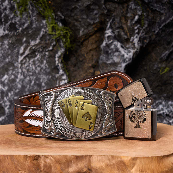Poker Ace DIY Hidden Knife Belt Buckle Black Ice Lighter Bundle Set - Poker - Brown Feather Belt - 40 - image 7