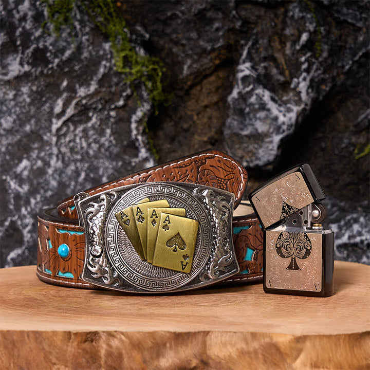 Poker Ace DIY Hidden Knife Belt Buckle Black Ice Lighter Bundle Set - Poker - Turquoise Carved Belt - 42 - image 4