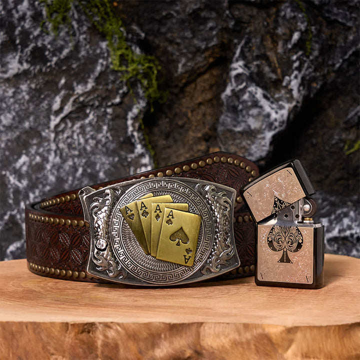 Poker Ace DIY Hidden Knife Belt Buckle Black Ice Lighter Bundle Set - Poker - Brown Rivet Belt - 42 - image 5