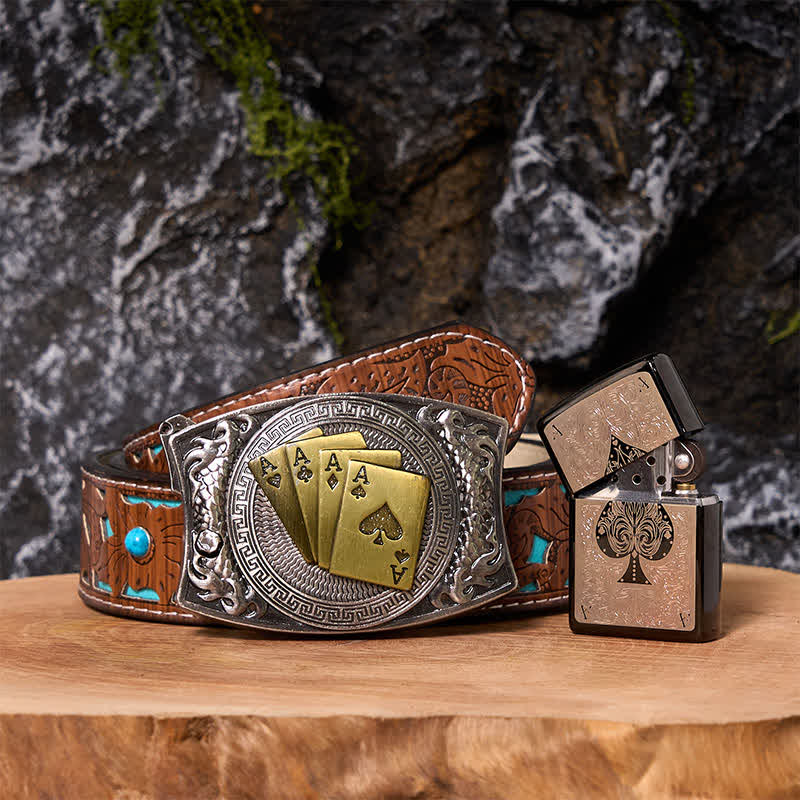 Poker Ace DIY Hidden Knife Belt Buckle Black Ice Lighter Bundle Set - Poker - Turquoise Carved Belt - 42 - image 4