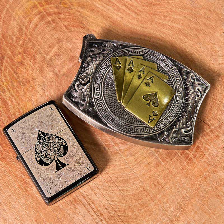 Poker Ace DIY Hidden Knife Belt Buckle Black Ice Lighter Bundle Set - Poker - Without Belt - Not Included Belt - image 1