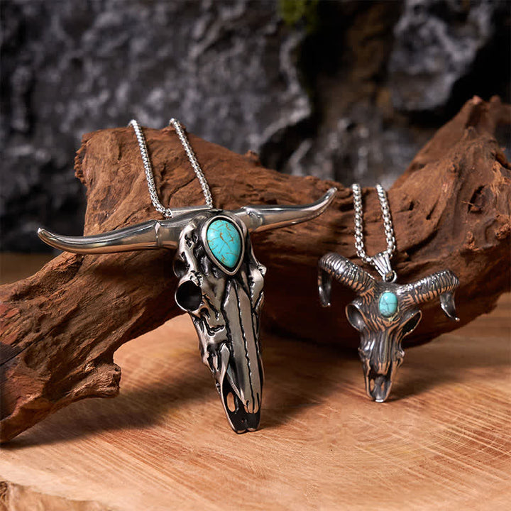 Longhorn Bull Pendant Turquoise Ram Horn Head Necklace Bundle Set - image 2