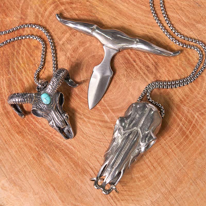Longhorn Bull Pendant Turquoise Ram Horn Head Necklace Bundle Set - image 5