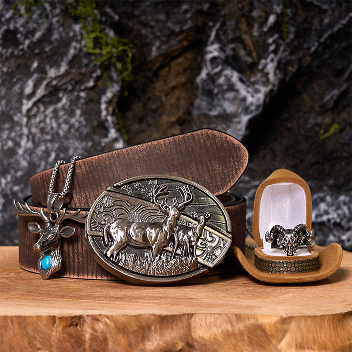 Deer Flag DIY Hidden Knife Belt Buckle With Ghost Goat Ring Bundle Set - Deer Flag - Brown Distressed Belt - 42 - image 9