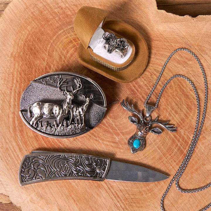 Deer Flag DIY Hidden Knife Belt Buckle With Ghost Goat Ring Bundle Set - image 2