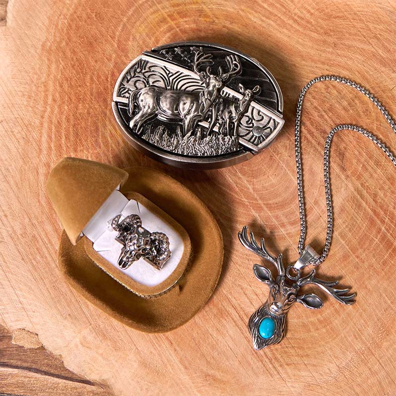 Deer Flag DIY Hidden Knife Belt Buckle With Ghost Goat Ring Bundle Set - Deer Flag - Without Belt - Not Include Belt - image 1