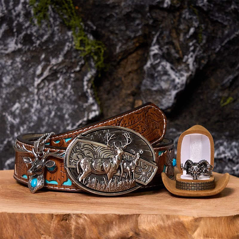 Deer Flag DIY Hidden Knife Belt Buckle With Ghost Goat Ring Bundle Set - Deer Flag - Turquoise Carved Belt - 42 - image 7