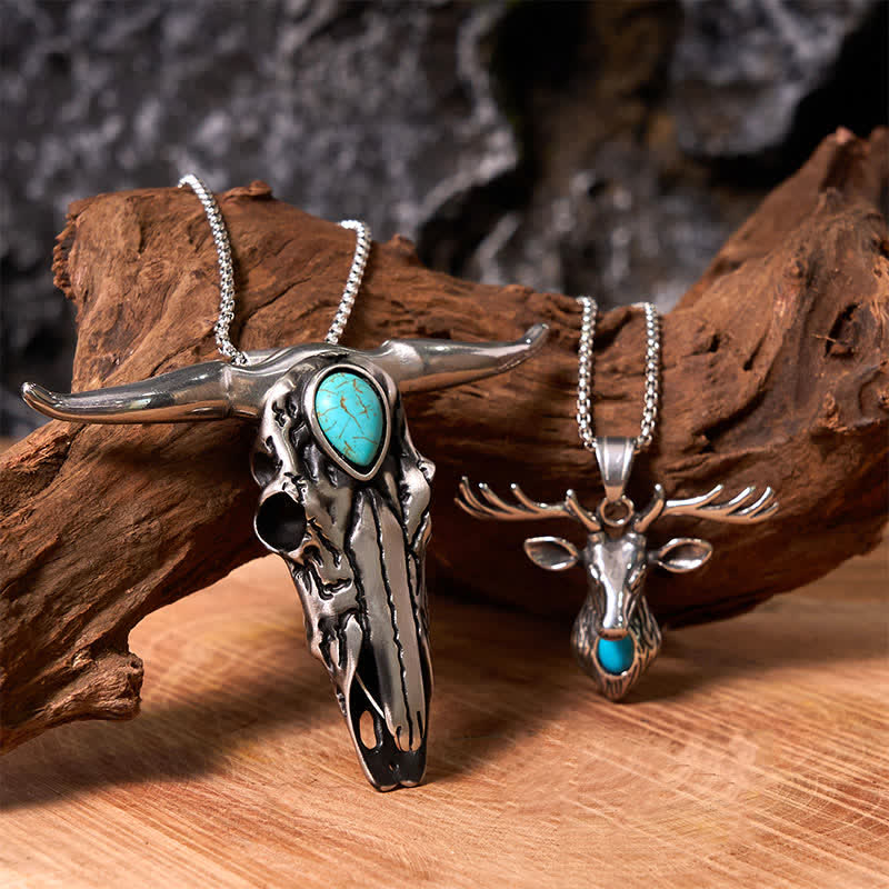 Longhorn Bull Pendant Turquoise Elk Head Necklace Bundle Set  - image 3