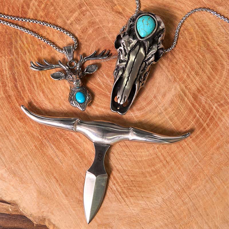 Longhorn Bull Pendant Turquoise Elk Head Necklace Bundle Set  - image 2