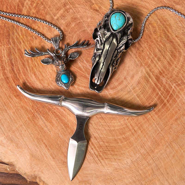 Longhorn Bull Pendant Turquoise Elk Head Necklace Bundle Set  - image 2