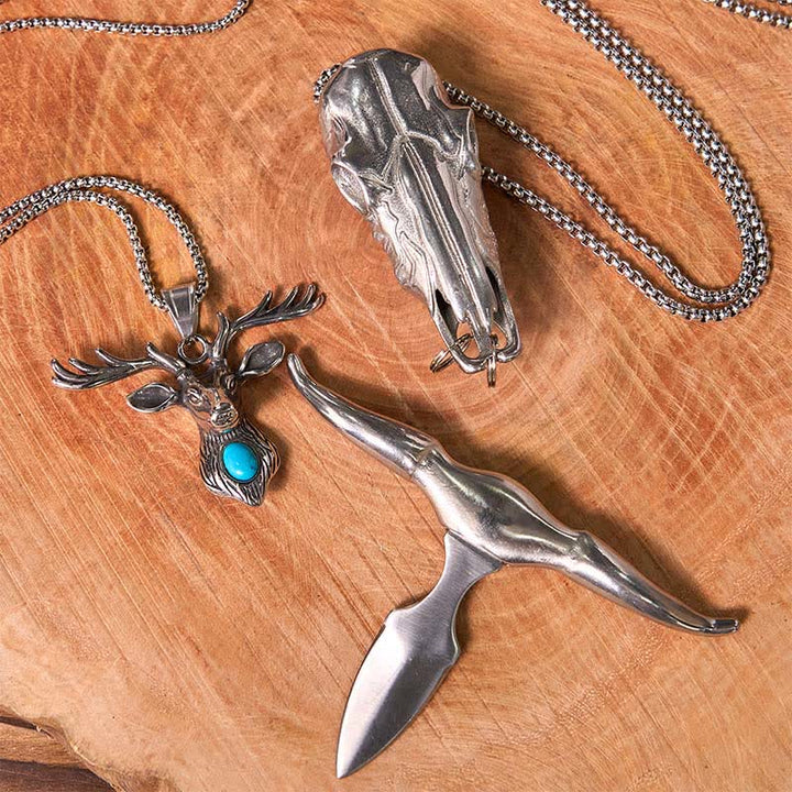 Longhorn Bull Pendant Turquoise Elk Head Necklace Bundle Set  - image 6