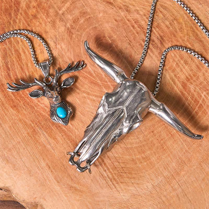 Longhorn Bull Pendant Turquoise Elk Head Necklace Bundle Set  - image 5