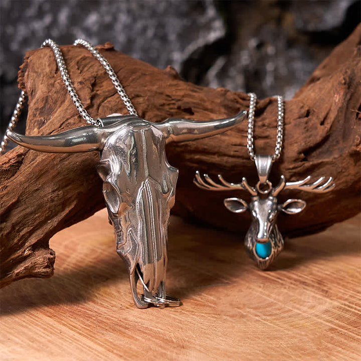 Longhorn Bull Pendant Turquoise Elk Head Necklace Bundle Set  - image 7