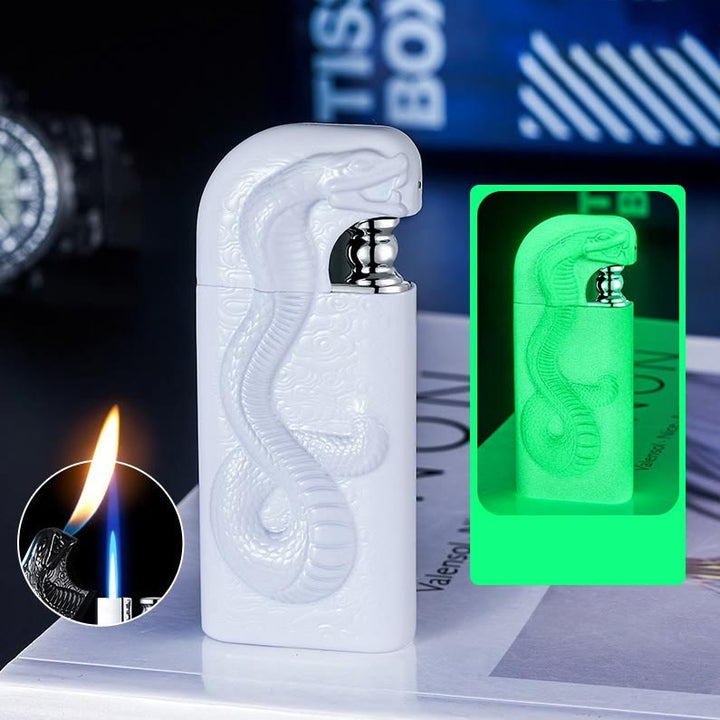 Double Flame Embossed Serpent King Refillable Butane Lighter - White - image 19