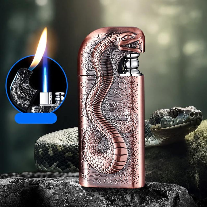 Double Flame Embossed Serpent King Refillable Butane Lighter - Copper - image 15