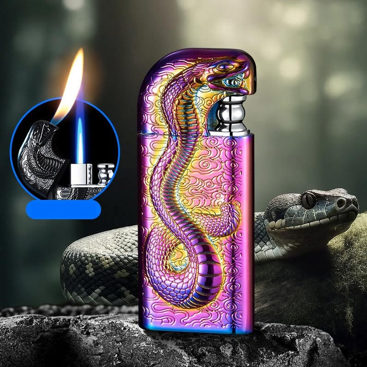 Double Flame Embossed Serpent King Refillable Butane Lighter - Purple - image 14