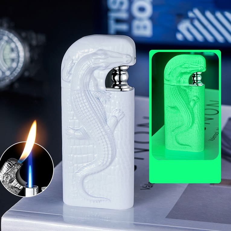 Double Flame Embossed Wild Crocodile Refillable Butane Lighter - White - image 17