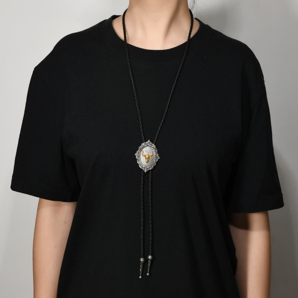 Western Cowboy Gold Longhorn's Head Bolo Tie - image 1