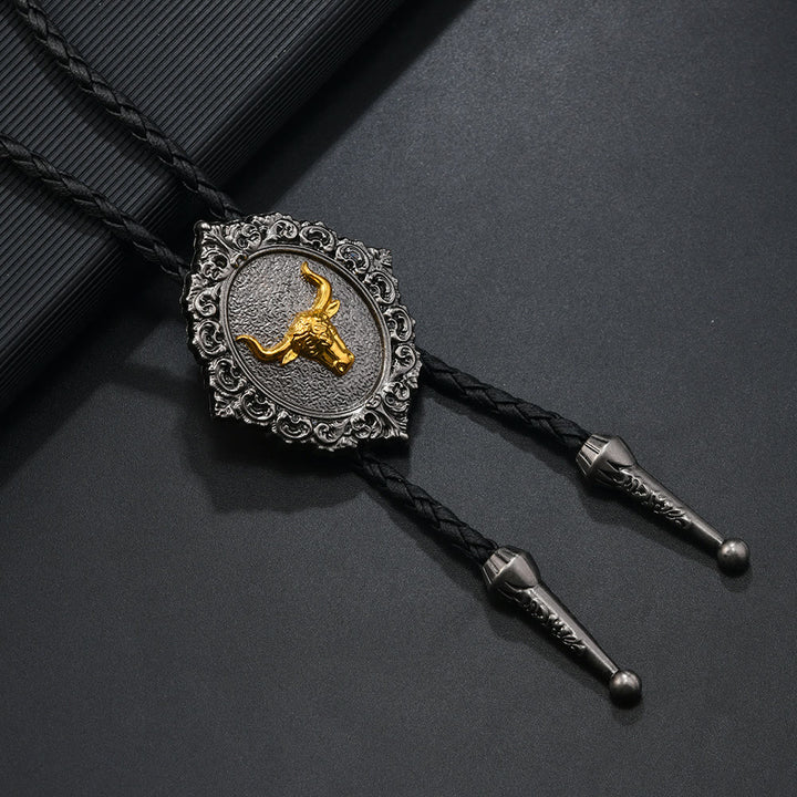 Western Cowboy Gold Longhorn's Head Bolo Tie