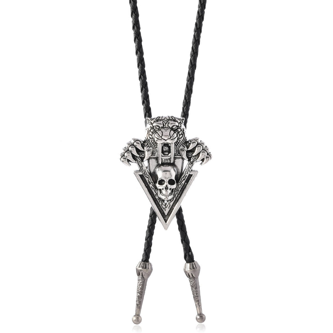 Western Vintage Tiger Skull With Sharp Teeth Bolo Tie - image 5