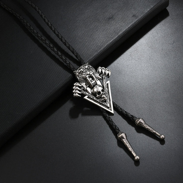 Western Vintage Tiger Skull With Sharp Teeth Bolo Tie