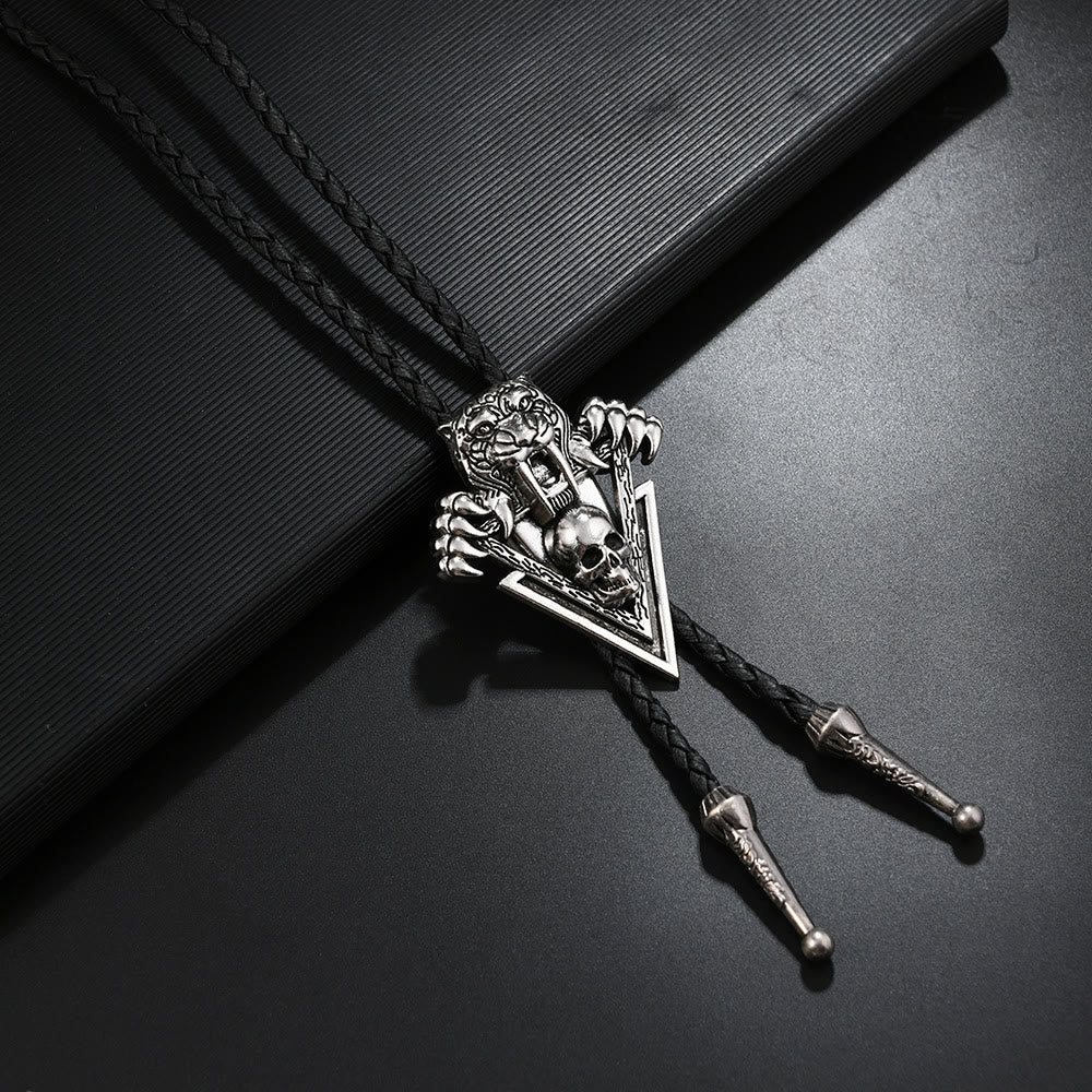 Western Vintage Tiger Skull With Sharp Teeth Bolo Tie - Tiger Skull With Sharp Teeth - image 0