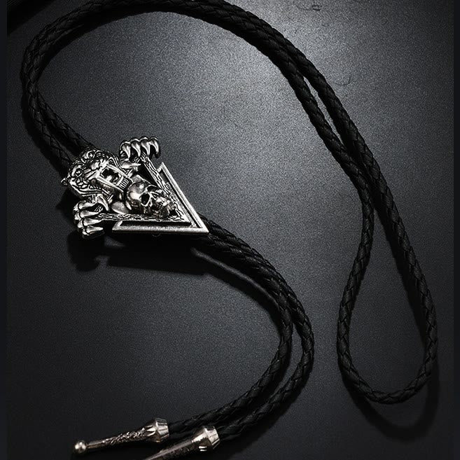 Western Vintage Tiger Skull With Sharp Teeth Bolo Tie - image 3