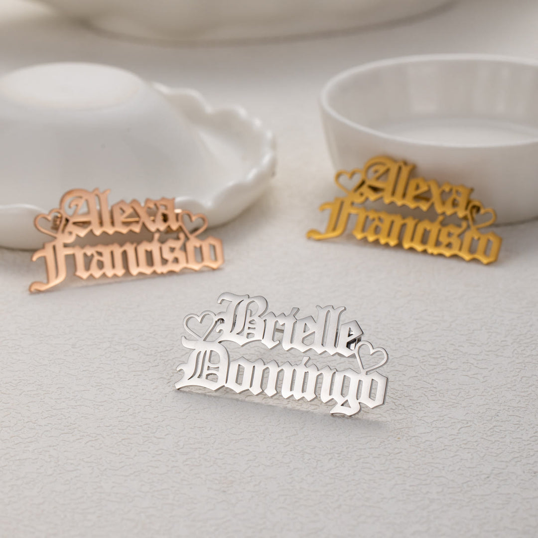 Custom Two Names Brooch Stainless Steel Suit Accessories - image 0