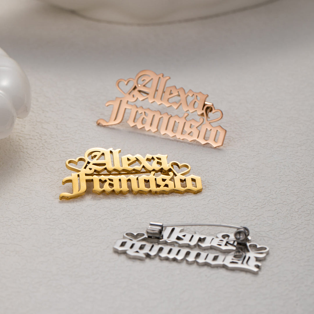 Custom Two Names Brooch Stainless Steel Suit Accessories - image 2