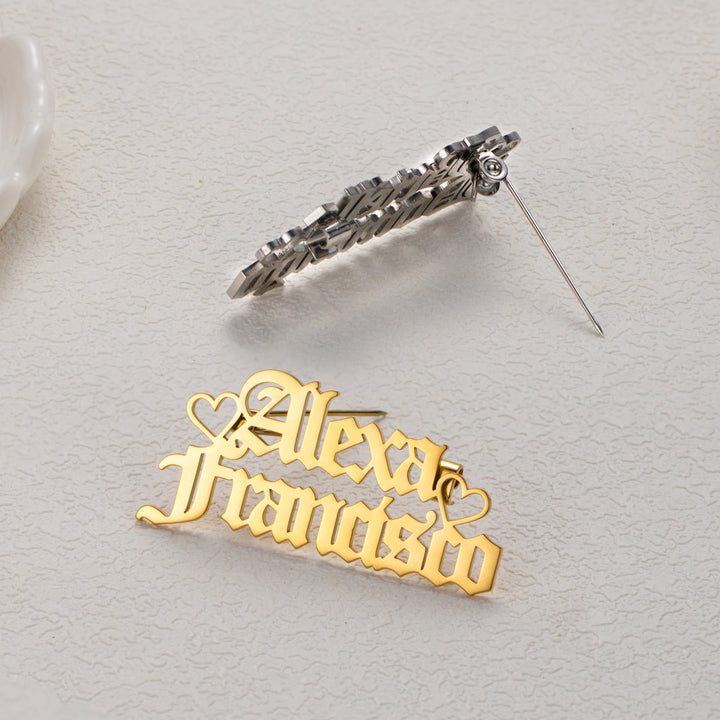 Custom Two Names Brooch Stainless Steel Suit Accessories - Gold - image 1
