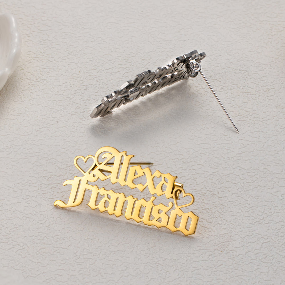 Custom Two Names Brooch Stainless Steel Suit Accessories - Gold - image 1