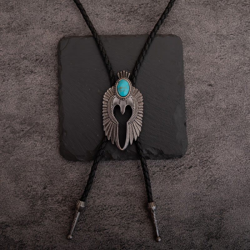 Vintage Turquoise Angel's Wings Bolo Tie - Black - image 3