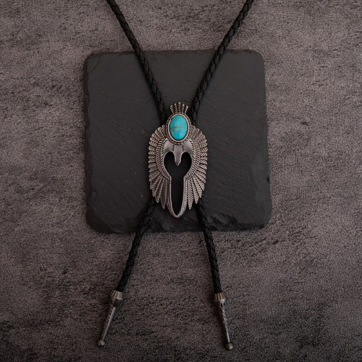 Vintage Turquoise Angel's Wings Bolo Tie - Black - image 3