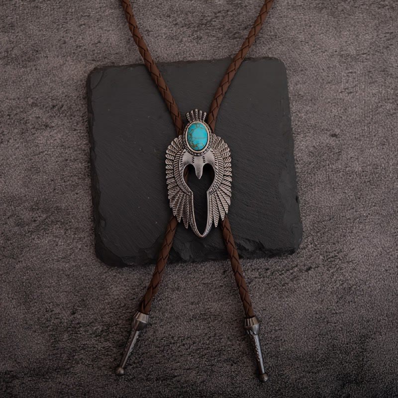 Vintage Turquoise Angel's Wings Bolo Tie - Brown - image 1